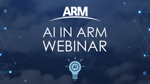 ARM logo with lightbulb with 'AI' label. Text that reads 'AI in ARM Webinar'