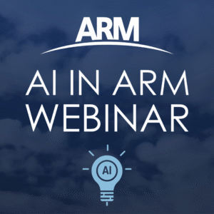 ARM logo with lightbulb with 'AI' label. Text that reads 'AI in ARM Webinar'