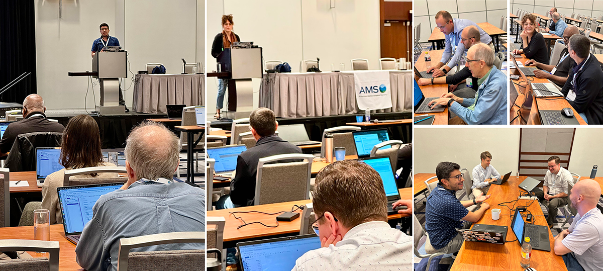 A collage showing instructors teaching, students listening, and people working together