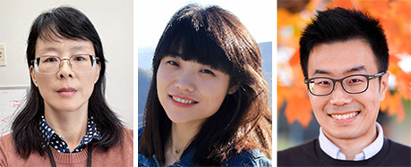 Portraits of (from left to right) Min "Mindy" Deng, Dié Wang, and Zeen Zhu